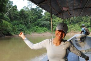 Jennifer Puac on the Amazon River. 