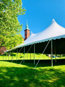 View of the Commencement tent and Founders Hall.