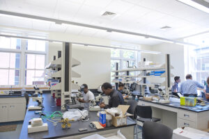 An overview of a science laboratory. 