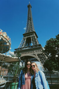 Danielle Quaranto and Nicole DeSouza with the Eiffel Tower in the background. 