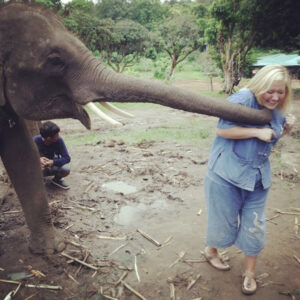 Carly Jenkinson and an elephant.