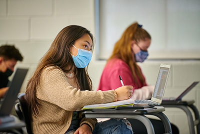 Students with masks in class.