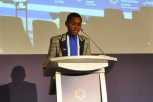 Wantoe T. Wantoe speaks at the first-ever World Humanitarian Summit held in Turkey in 2016. Photo credit: Youth Assembly NYC