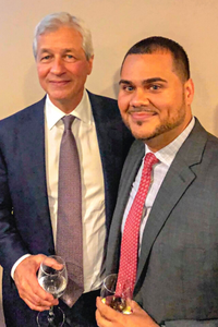 James Vazquez smiling with JPMorgan Chase CEO, Jamie Dimon 