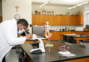 Student in a science laboratory.