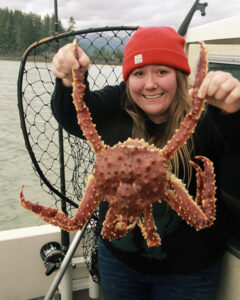 Carly Jenkinson with a crab.