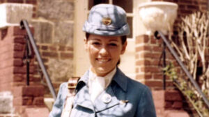 Alumna Jocelyne Harding in a Pan Am uniform.