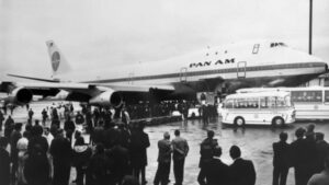Photo of the first Boeing 747 flight between Paris and New York.
