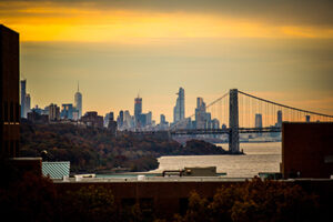 Manhattan skyline at sunset