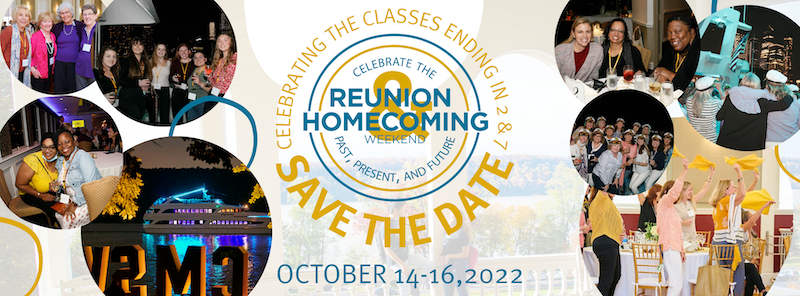 Photo collage saying "save the date for Reunion and Homecoming"