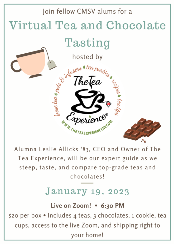 Flyer advertising the Virtual Tea & Chocolate Tasting event 