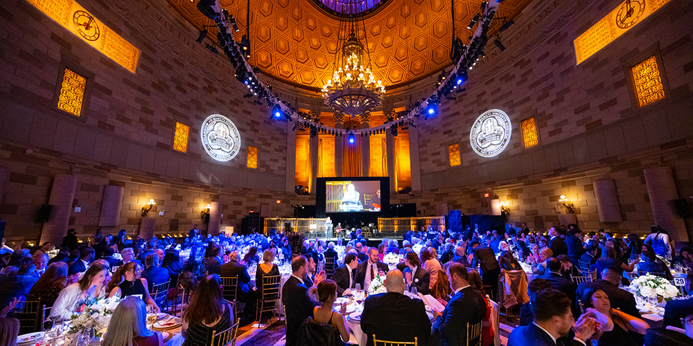 Attendees in Gotham Hall in NYC at the College of Mount Saint Vincent's annual Scholarship Tribute Dinner.